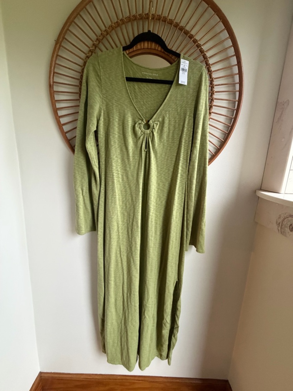 American Eagle Outfitters Olive Green V-Neck midi Dress